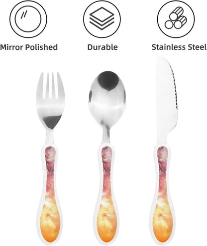 3-Piece Kids Silverware Set With Storage Case, Stainless Steel Reusable Children Safe Knife Spoon Fork Set Cute Kittens Children Flatware Set For Kids Lunch Box