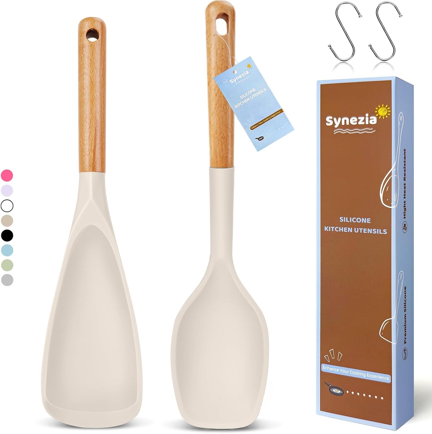 Large Silicone Cooking Spoons Set, 2 Pcs Heat Resistant Serving Spoon, Multifunction Nonstick Spatula Spoon, Kitchen Cucharras de Silicona for Mixing, Stiring, Basting, Scooping, Scraping