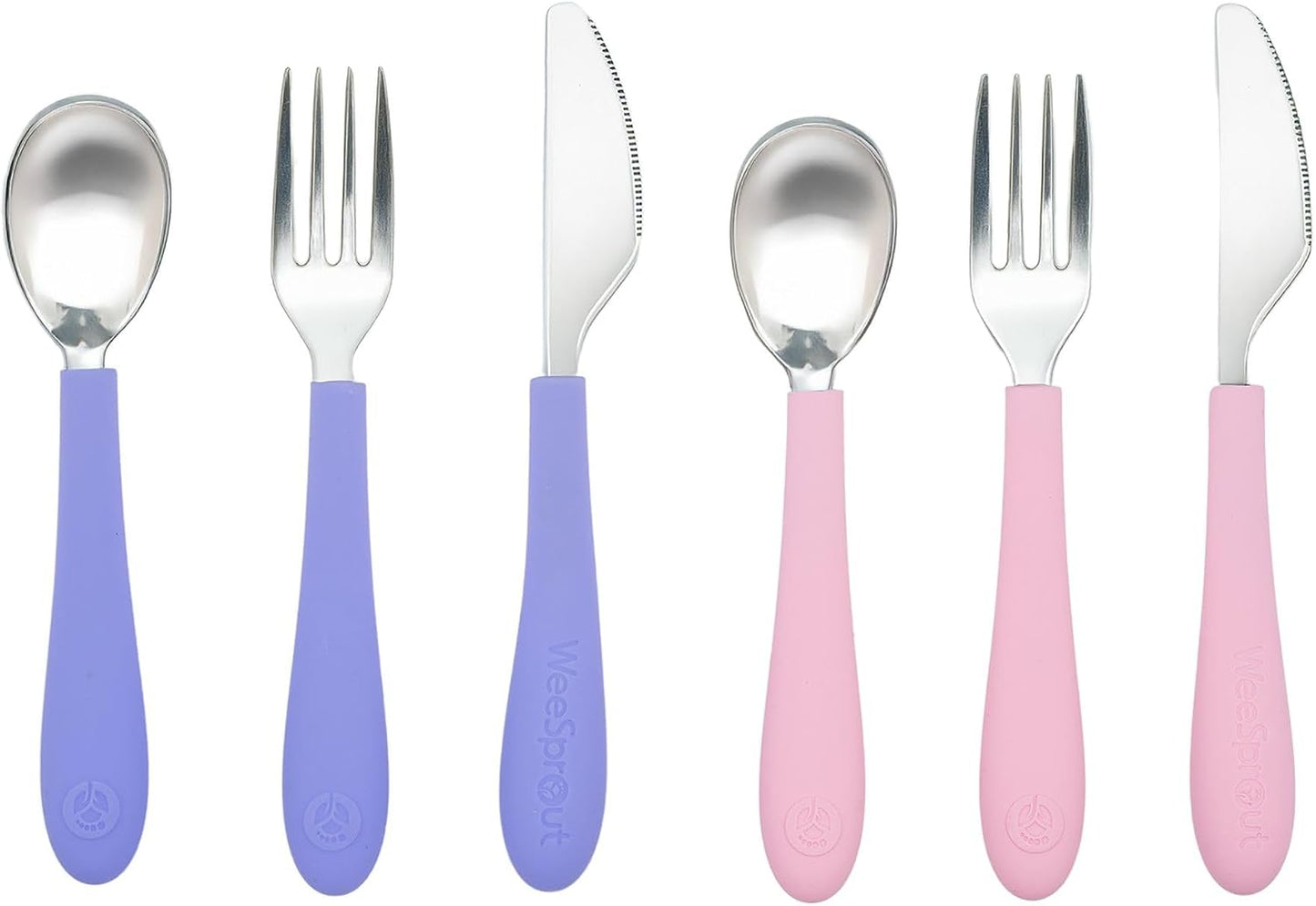 Kids Stainless Steel Utensils Set - Premium 18/8 Grade Silverware Kit - 2 Spoons, 2 Forks, and 2 Knives for Ages 4-7 - Silicone Easy-Grip Handles - Children Flatware Cutlery (Matte - Pink, Off White)