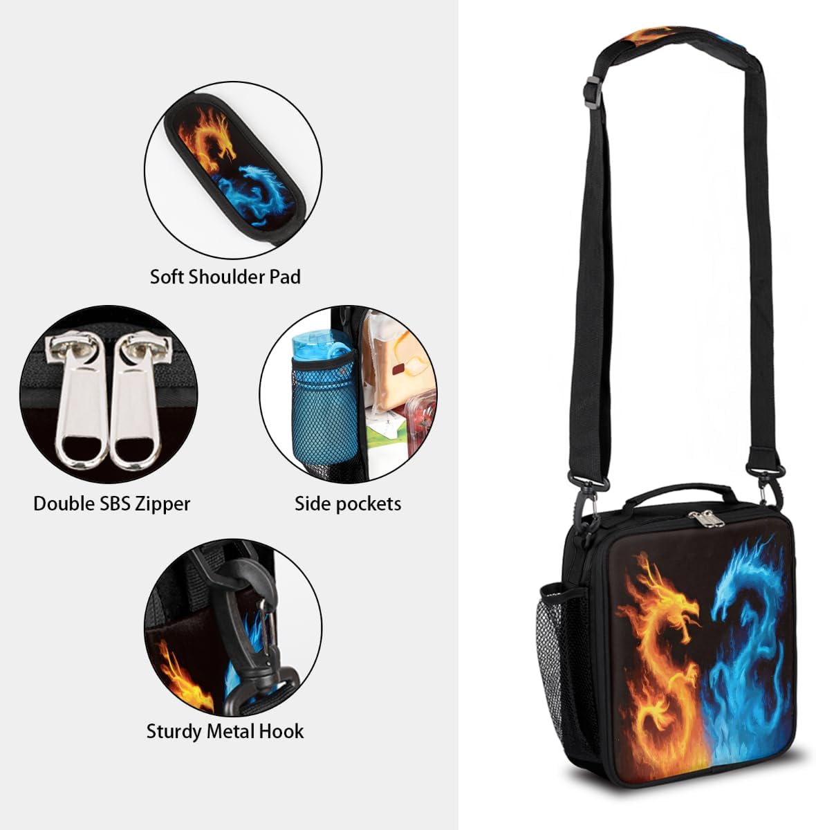 cfpolar Skull Skateboard Lunch Box for Boys Girls, Insulated Lunch Bags for Kids Reusable Mini Cooler Lunch Tote Lunchbox Thermal Meal Tote Kit with Shoulder Strap for Work School Picnic
