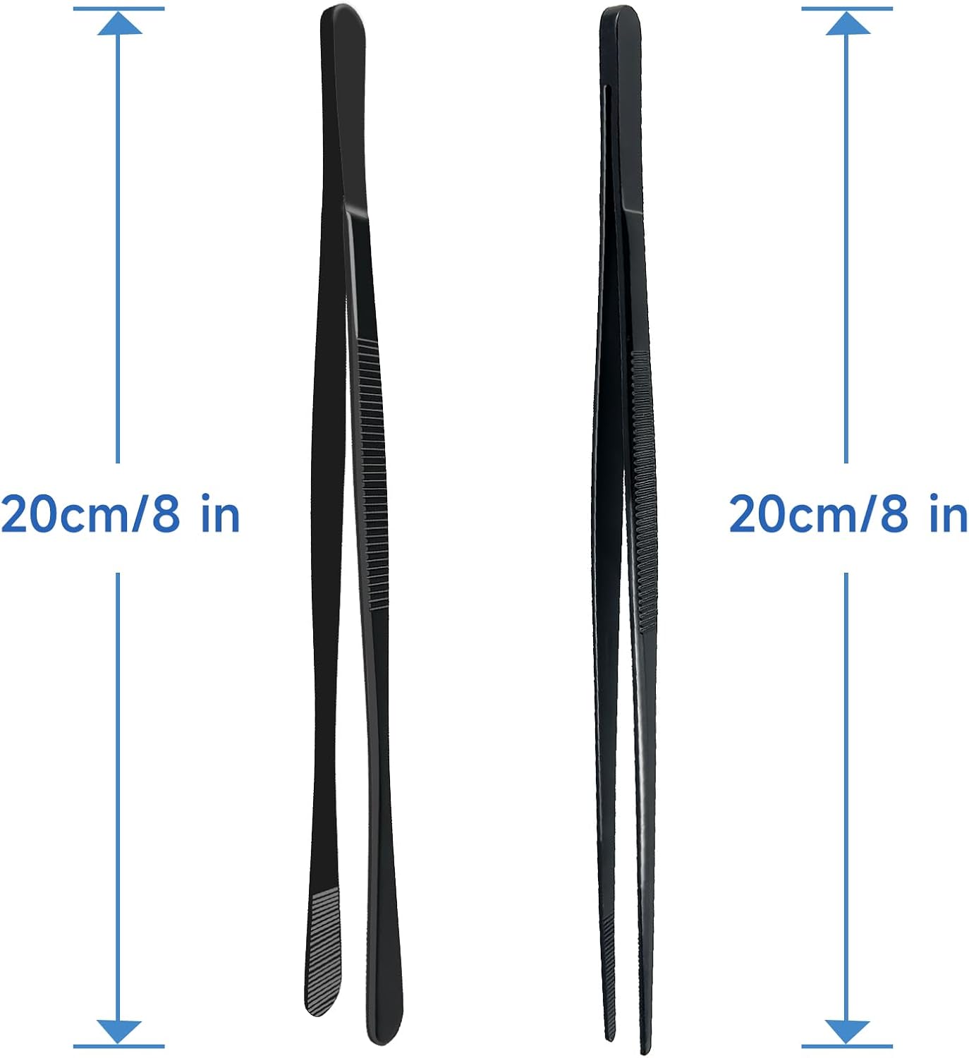 2PCS 8-Inch Kitchen Tweezers Stainless Steel Food Tongs, Culinary Plating Tweezers, Professional Chef Tweezers for Cooking Food Design (Wide Ends+Tip Ends)