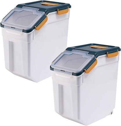 Large Flour Storage Container Bin 25lb, 2Pack Airtight Rice Storage Containers with Measuring Cup&Scoop, BPA Free with Wheels Seal Locking Lid for Flour, Rice, Grain (50LBS Total, Blue)