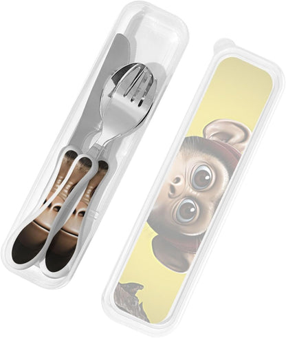 3-Piece Kids Silverware Set With Storage Case, Stainless Steel Reusable Children Safe Knife Spoon Fork Set Cute Kittens Children Flatware Set For Kids Lunch Box