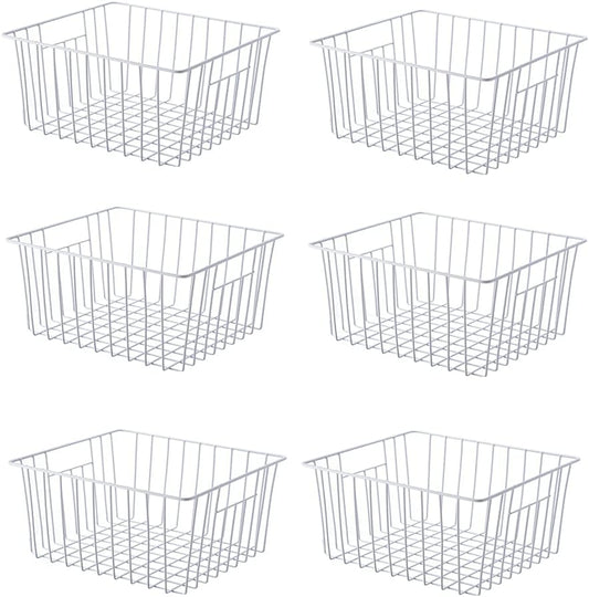16Lx12W inch Wider Freezer Storage Organizer Baskets Container, Deep Metal Wire Chest Upright Refrigerator Divider Bins with Built-in Handles for Cabinet, Pantry, Closet, Kitchen(3)