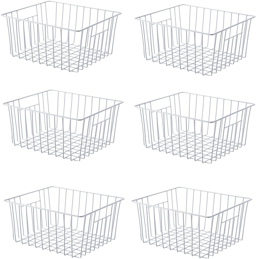 16Lx12W inch Wider Freezer Storage Organizer Baskets Container, Deep Metal Wire Chest Upright Refrigerator Divider Bins with Built-in Handles for Cabinet, Pantry, Closet, Kitchen(3)