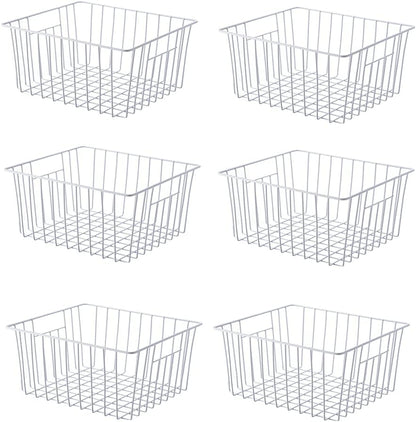 16Lx12W inch Wider Freezer Storage Organizer Baskets Container, Deep Metal Wire Chest Upright Refrigerator Divider Bins with Built-in Handles for Cabinet, Pantry, Closet, Kitchen(3)