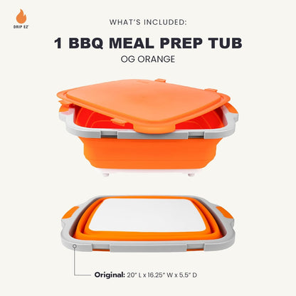 Drip EZ Collapsible BBQ Prep Tub - for Meal Prep Marinating Food Storage - Includes Cutting Board & Locking Lid - (1) XL - Black