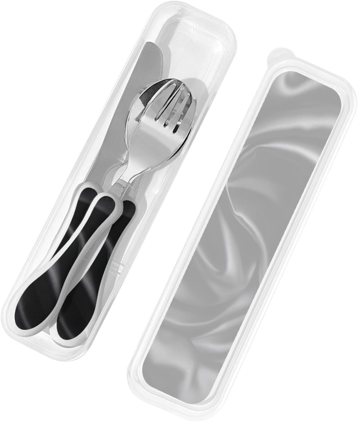 3-Piece Kids Silverware Set With Storage Case, Stainless Steel Reusable Children Safe Knife Spoon Fork Set Blue Eyed Dog Children Flatware Set For Kids Lunch Box