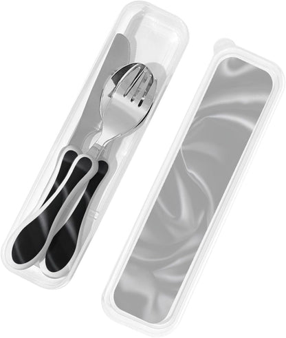 3-Piece Kids Silverware Set With Storage Case, Stainless Steel Reusable Children Safe Knife Spoon Fork Set Blue Eyed Dog Children Flatware Set For Kids Lunch Box