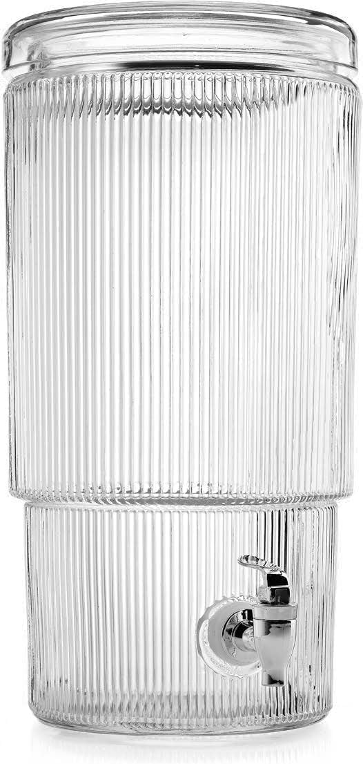 3 Gallon Classic Ice Cold Clear Glass Mason Jug Drink Beverage Dispenser Durable On Galvanized Stand With Leak Free Spigot-Easy Filling For Outdoor, Parties & Daily Use Lid
