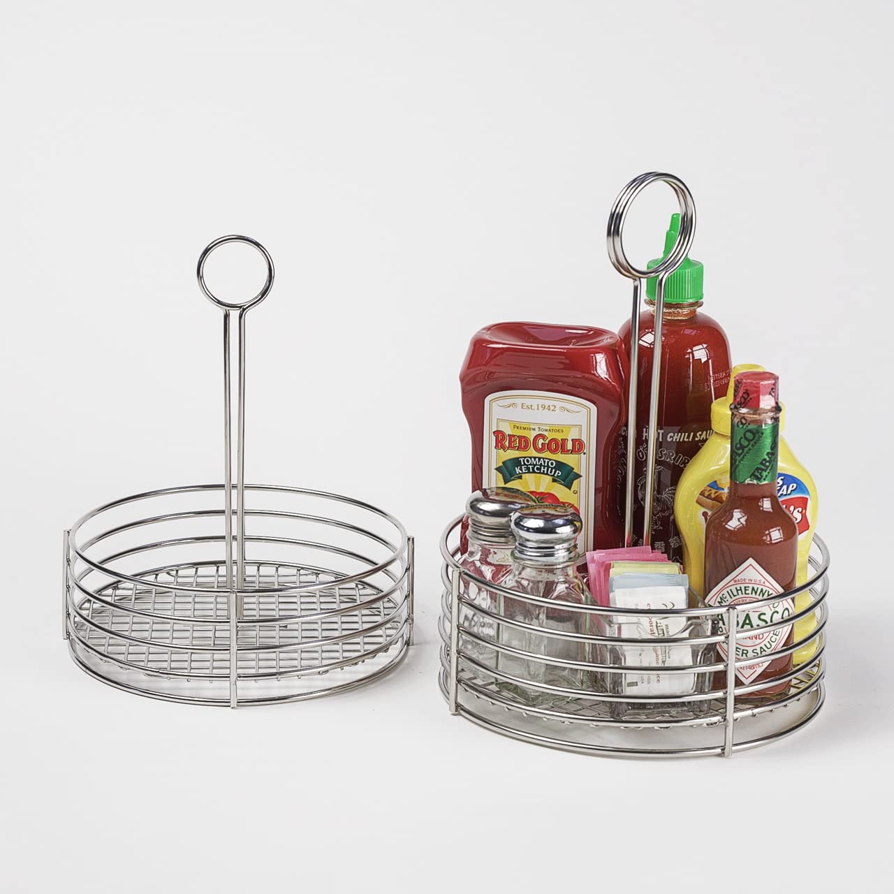 G.E.T. 4-81866 Stainless Steel Round Stainless Steel Condiment Caddy Stainless Steel Table Caddies Collection, 8.5"