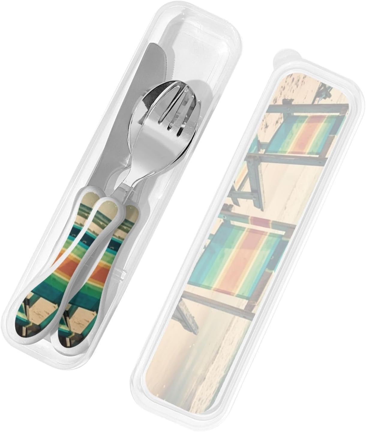 3-Piece Kids Silverware Set With Storage Case, Stainless Steel Reusable Children Safe Knife Spoon Fork Set Beach House Children Flatware Set For Kids Lunch Box