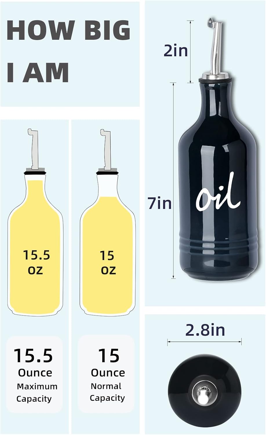 Farmhouse Ceramic Oil and Vinegar Dispenser Bottle Set, Perfect for Storage of Oil and Vinegar,15 oz (White)