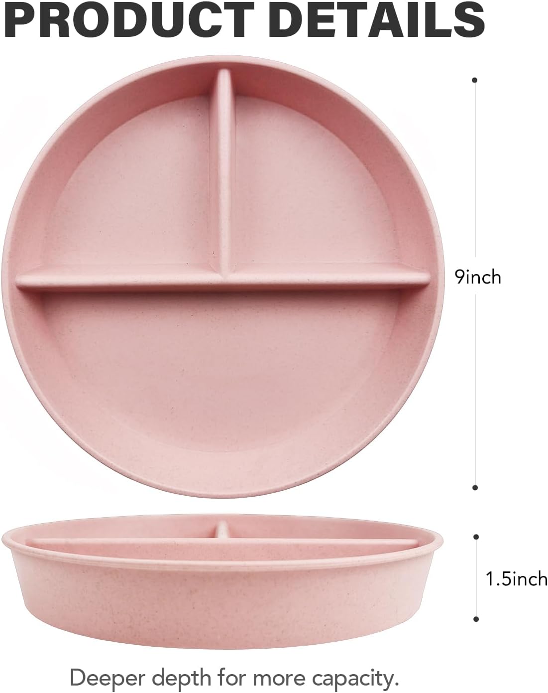 greenandlife 9 Inch 4PCS Portion Control Plates with Lids, Divided Plates for Kids Adults, Dishwasher Microwave Safe Compartment Plate, Unbreakable Lightweight Reusable Wheat Straw Plate, Earth Tone