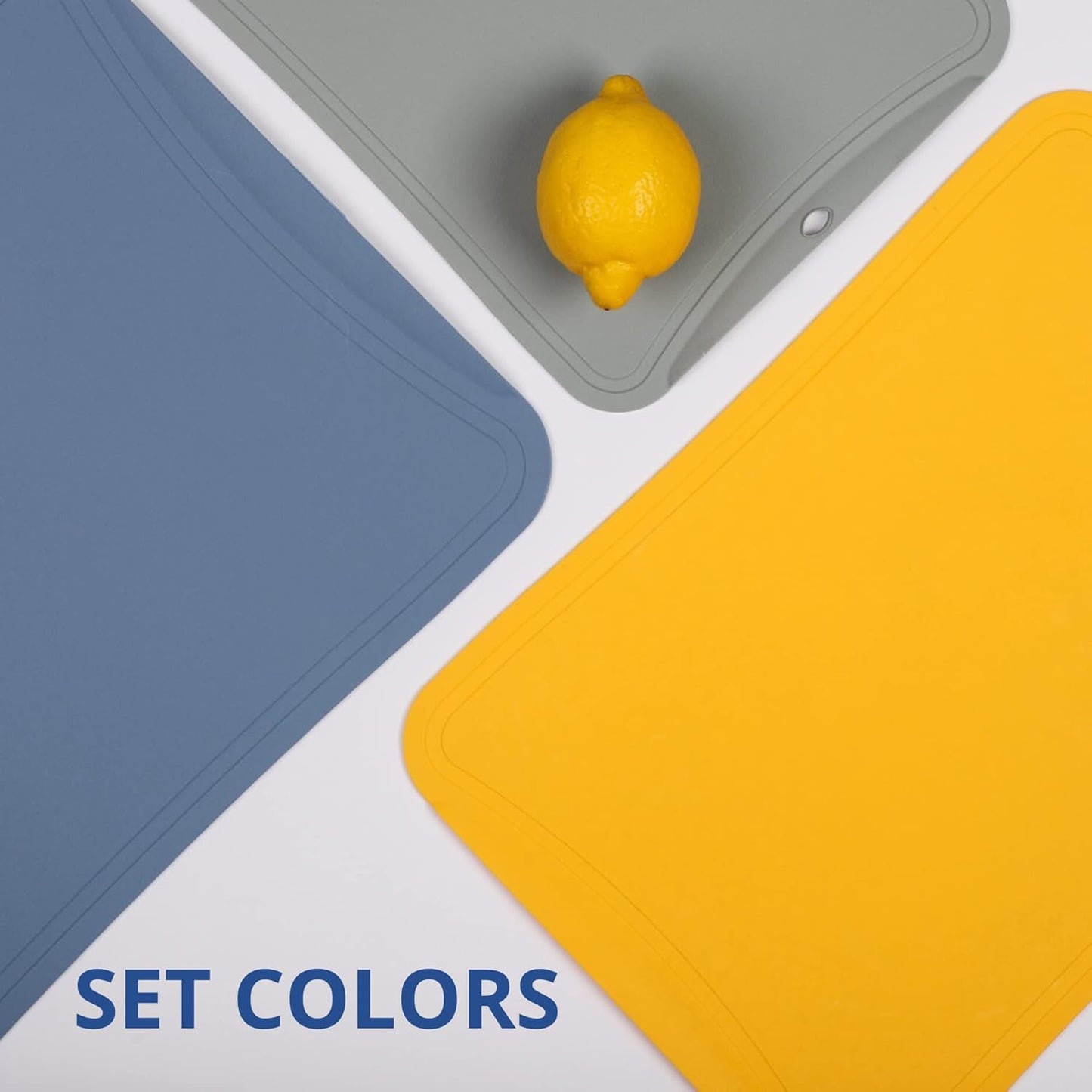 Blue Ginkgo TPU Cutting Mats [Set of 3] – Korean-Made Flexible, Knife-Friendly, Durable Kitchen Cutting Boards (Dark Gray, Gray, Blue)