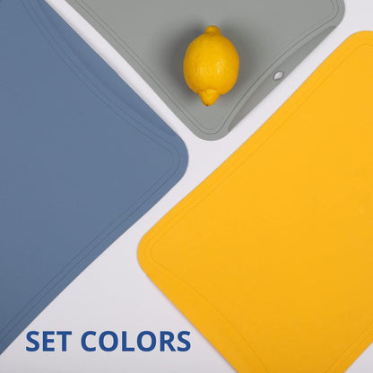 Blue Ginkgo TPU Cutting Mats [Set of 3] – Korean-Made Flexible, Knife-Friendly, Durable Kitchen Cutting Boards (Dark Gray, Gray, Blue)