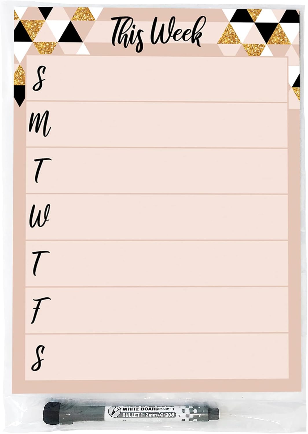 Dry Erase Weekly Calendar Planner Sticker Decal | Removable & Reusable | Magnetic Fine-Tip Marker Included (6 x 9 inches, White)