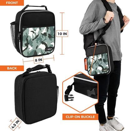 opux Premium Insulated Lunch Box, Soft School Lunch Bag for Kids Boys Girls, Leakproof Small Lunch Pail Men Women Work, Reusable Compact Cooler Tote Lunchbox for Office Adult, Black