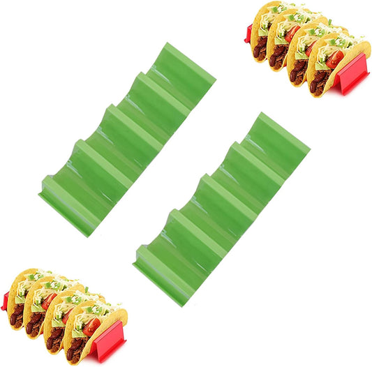 Taco Holder, 2Pcs Taco Plates Holder, Tacos Stands for 4 Tacos, Tacos Plates Rack Tray with Dividers
