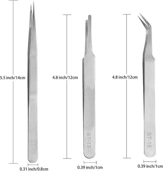 Precision Tweezers Set,Upgraded Stainless Steel of Craft Tweezers - Extra Fine,Angled,Blunt Tips for Electronics,Hobby, Industrial,Laboratory Work,Jewelry-Making,Model,Cooking
