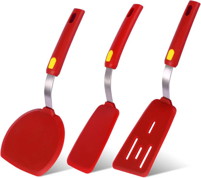 Silicone Spatula Turner Set Large And Thin Flipper Spatulas Heat Resistant 600 ° F Slotted Flexible Turner Cooking Utensils For Nonstick Cookware Egg,Pancake,Fish,Omelette,Hamburger (3 Pack)