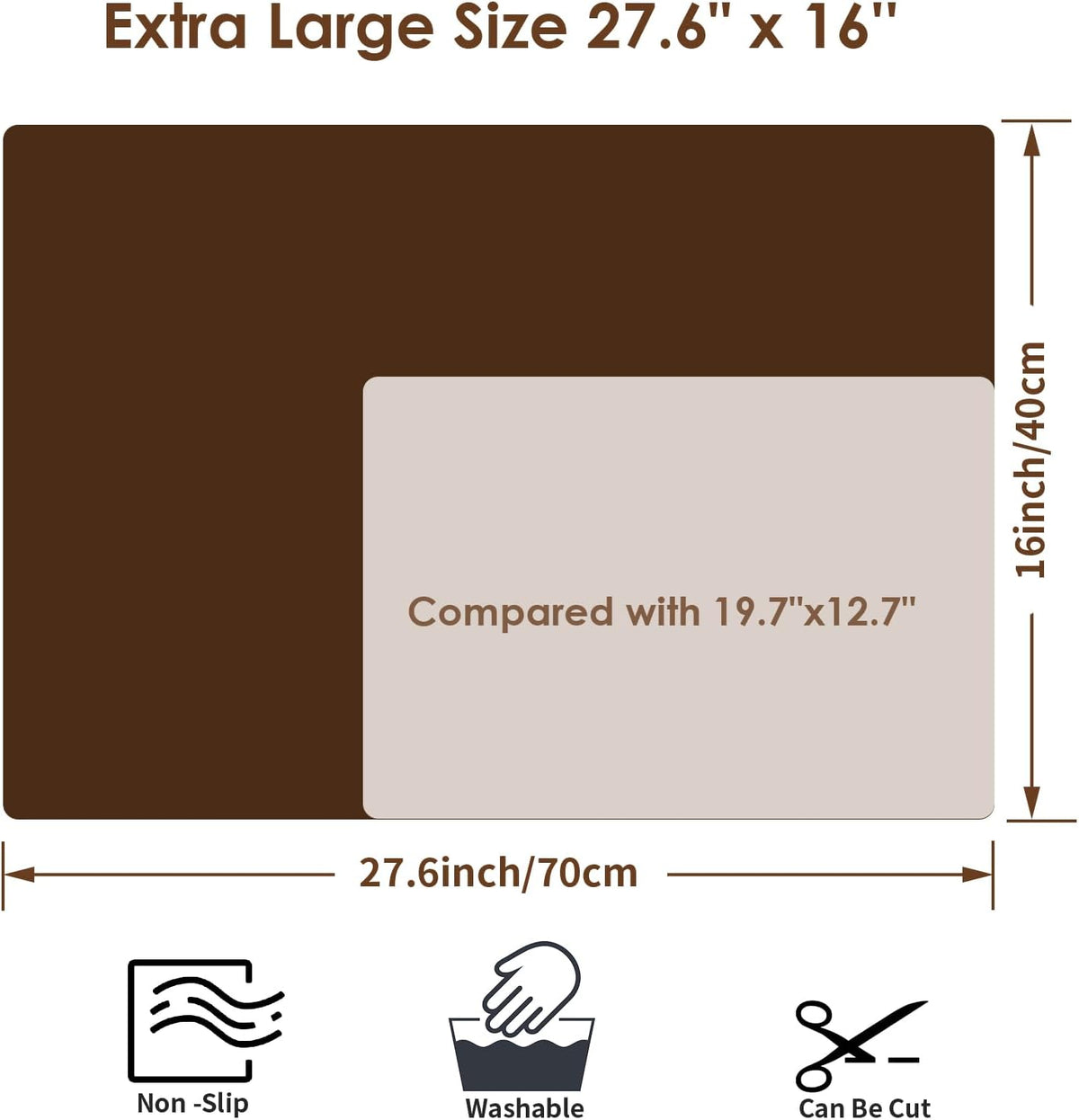 Extra Large Silicone Table Mat, Silicone Mat for Crafts Kids Dinner Placemat Desk Countertop Waterproof Protector Mats, Heat Insulation Kitchen Pastry Mat Rolling Dough Pad (Coffee, 23.6''x15.7'') - Colors A