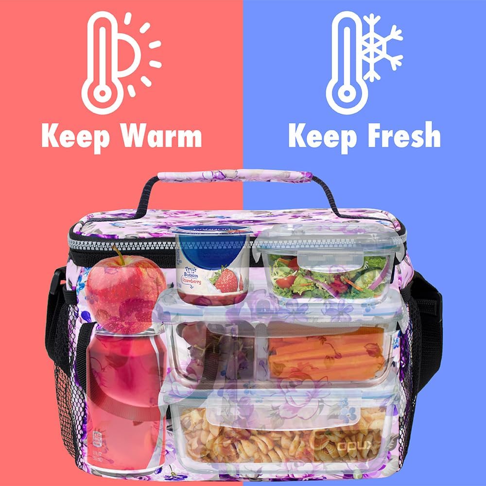 opux Insulated Lunch Bag for Men Women, Leakproof Black Lunch Box for Work, Portable Soft Lunch Cooler Bag with Shoulder Strap, Adult Lunchbox Lunch Pail for Kid Boy Girl School, 14 Can/8L