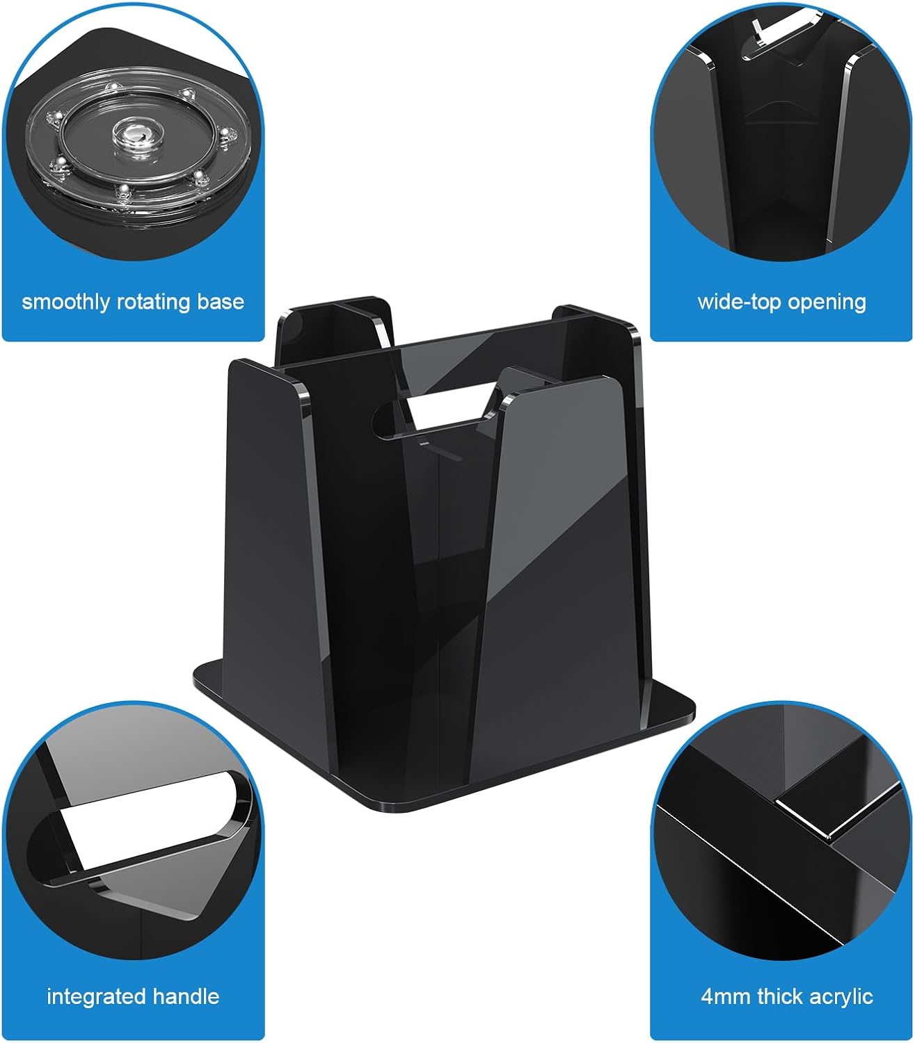 WINFFOR Coffee Cup Holder for Countertop - 4 Compartments Clear Rotating Disposable Cup Organizer Plastic Cup Storage Lid Carousel Coffee Bar Accesories for Restaurant Breakroom Kitchen Cabinet
