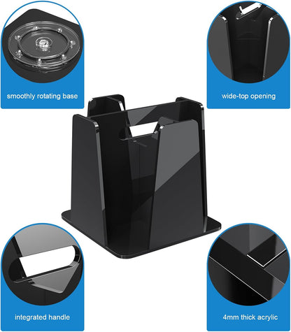 WINFFOR Coffee Cup Holder for Countertop - 4 Compartments Clear Rotating Disposable Cup Organizer Plastic Cup Storage Lid Carousel Coffee Bar Accesories for Restaurant Breakroom Kitchen Cabinet