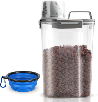 TIOVERY Upgraded Dog Food Storage Container Small, Cat Food Container Airtight, Pet Food Container Dispenser with Pour Spout, Measuring Cup and 4 Seal Buckles for Dogs, Cats, Birds (Blue)