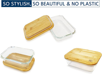 Glass Food Storage Containers with Bamboo Lids (4-Pack, 36oz) Airtight, Leakproof, BPA-Free Borosilicate Glass Meal Prep Containers – Eco-Friendly, Oven/Microwave/Freezer Safe-Plastic-Free & Reusable