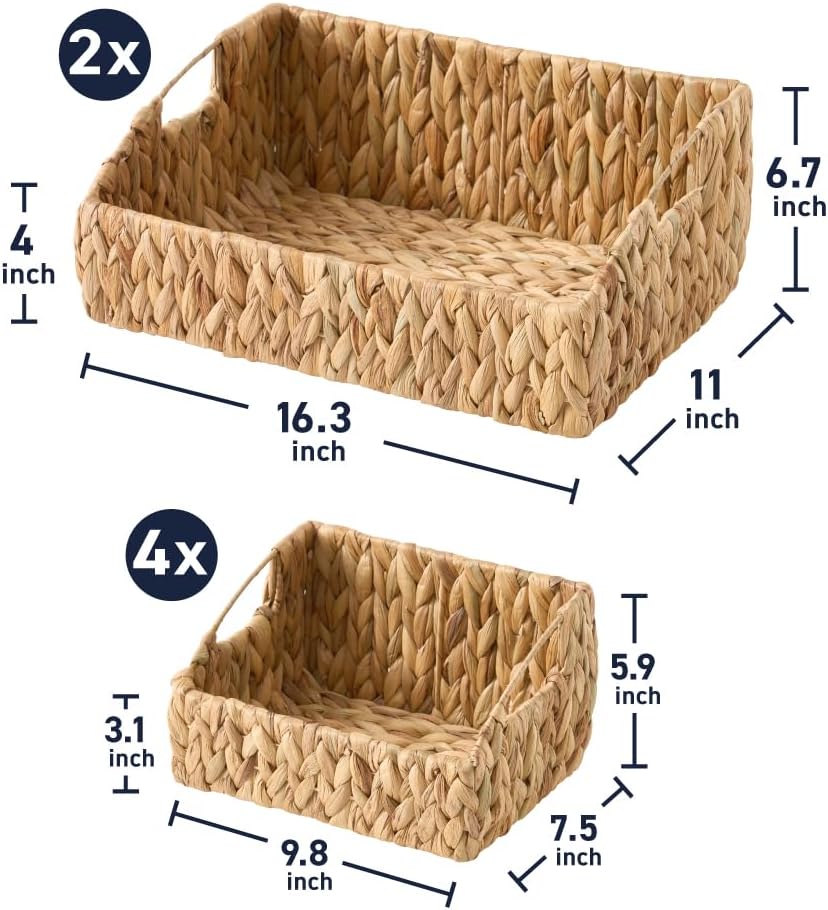 Ornavo Home 3-Pack Water Hyacinth Storage Baskets – Handwoven Wicker Bins with Built-in Handles – Decorative Natural Organizer for Shelves, Pantry, Closet, or Living Room
