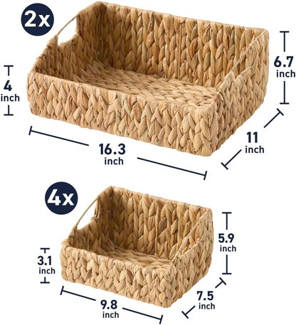 Ornavo Home 3-Pack Water Hyacinth Storage Baskets – Handwoven Wicker Bins with Built-in Handles – Decorative Natural Organizer for Shelves, Pantry, Closet, or Living Room