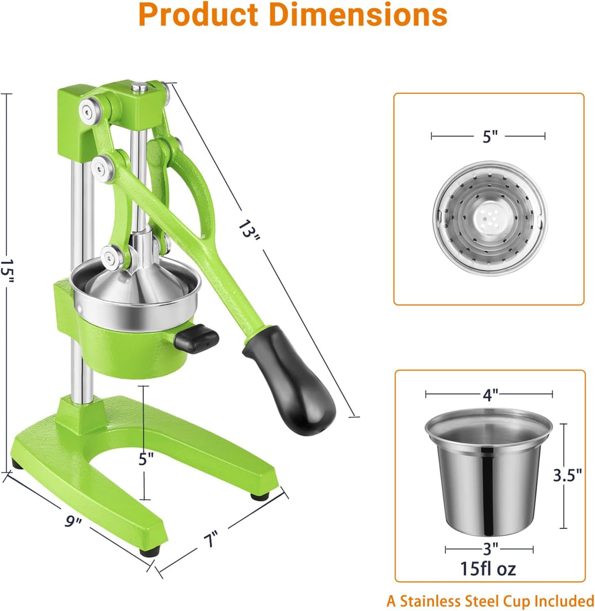 TONGCHANT Cast Iron Manual Juicer for Orange Lemon Citrus Fruit & Lime