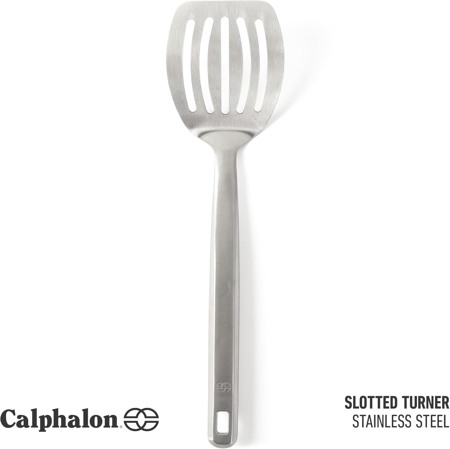 Calphalon Slotted Turner, Kitchen Flipping Spatula, Slotted Spatula, Stainless Steel Turner with Silicone Heat Resistance Handle, Nonstick-Safe Spatula for Draining and Flipping (Navy)