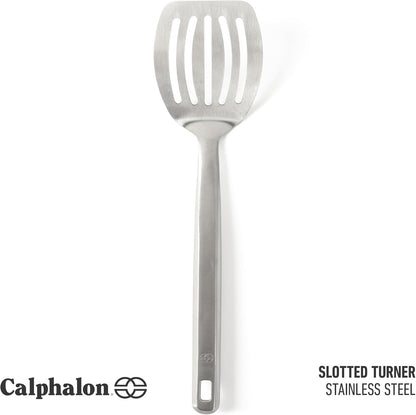 Calphalon Slotted Turner, Kitchen Flipping Spatula, Slotted Spatula, Stainless Steel Turner with Silicone Heat Resistance Handle, Nonstick-Safe Spatula for Draining and Flipping (Navy)