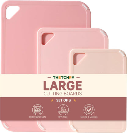 THETCHRY Plastic Cutting Board Set of 4, Extra Large Cutting Board for Kitchen with Non-Slip, Large -Small Chopping Board for Cooking, Bpa Free, with Grip Handle,Green