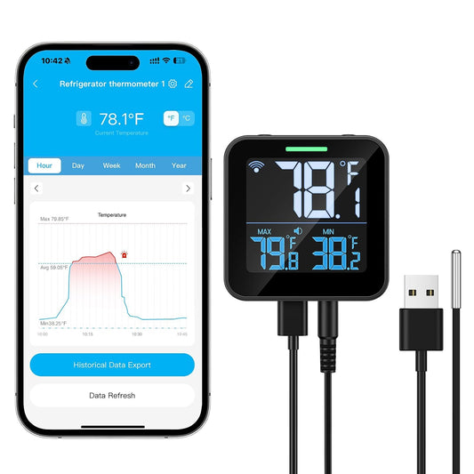 WiFi Refrigerator Thermometer, Freezer Alarm with LCD Display