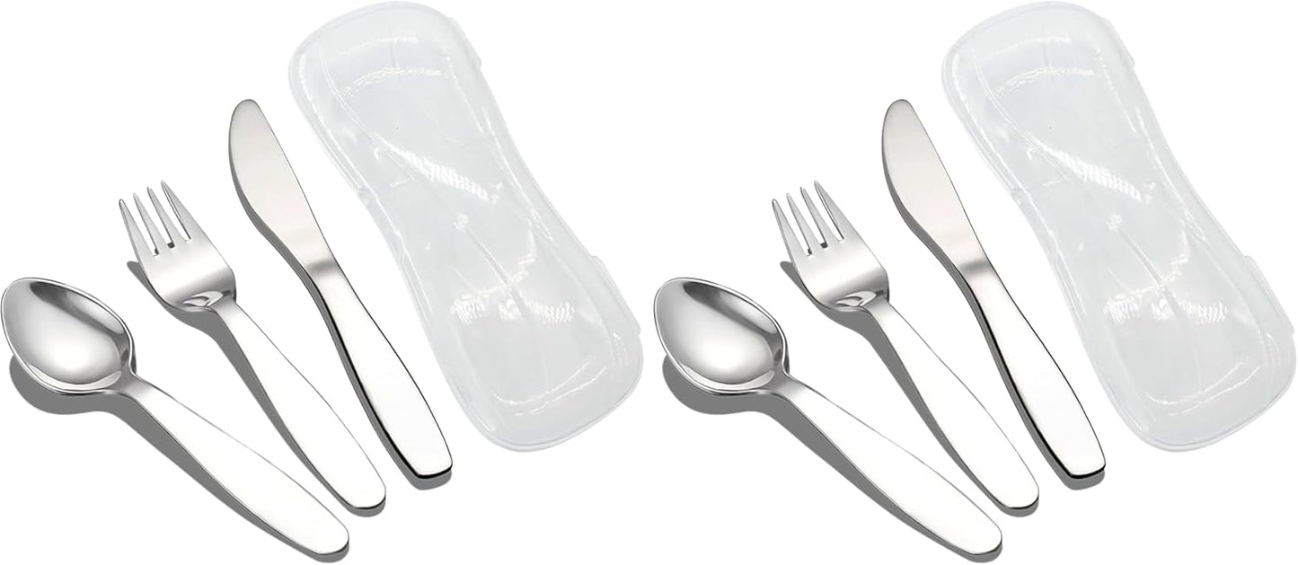 VANRA 2 Pieces Children Fork Spoon Set with Travel Case for Lunch Box, 18/8 Stainless Steel Kids Silverware Flatware Set Kids Utensil Set for School, 5.9in (Fork Spoon)
