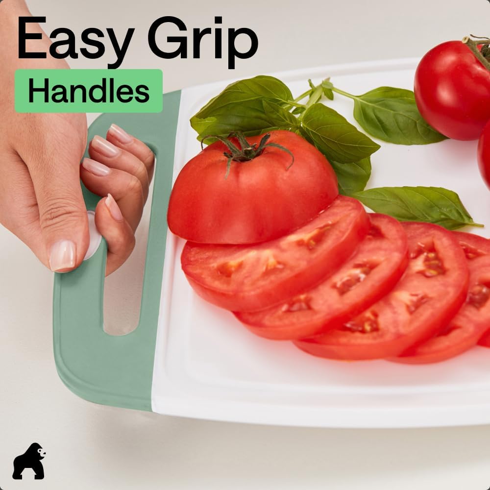 GORILLA GRIP BPA-Free Reversible Kitchen Cutting Board Set of 3, US Designed, Nonporous, Juice Grooves Catch Liquid, Slip Resistant Border, Dishwasher Safe, Durable Large Food Chopping Boards, Black