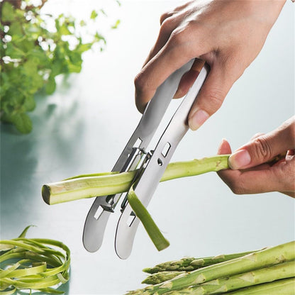 Stainless Steel Asparagus Peeler with Dual Heads for Fruit and Vegetable Peeling, Non-Slip Grip Kitchen Tool for Cucumber, Carrot, Parsnip, Easy to Clean Design