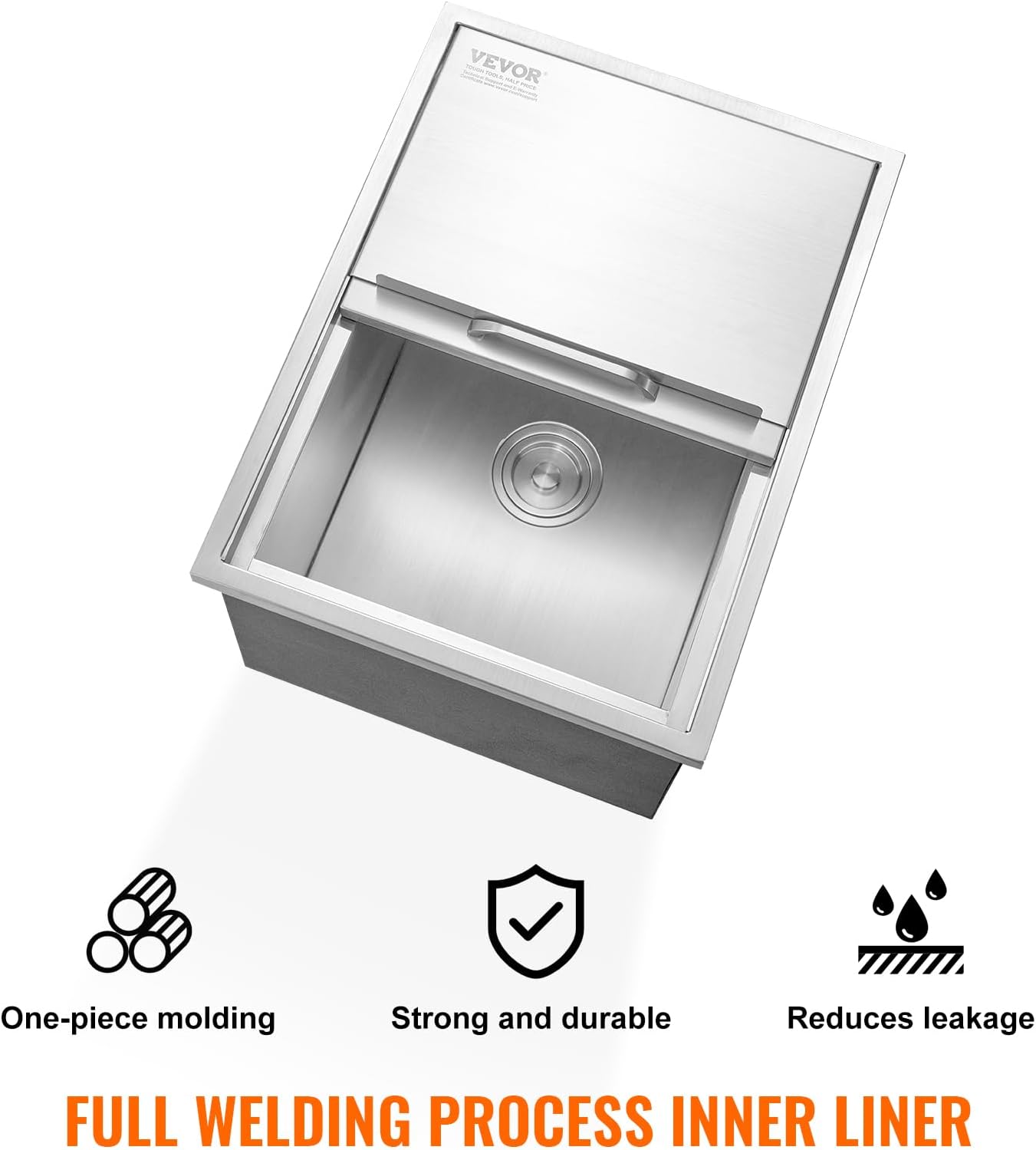 Happybuy Drop in Ice Chest 18L x 12W x 14.5H Inch Stainless Steel Ice Cooler with Sliding Cover Drop in Ice Bin Included Drain-Pipe and Drain Plug for Cold Wine Beer