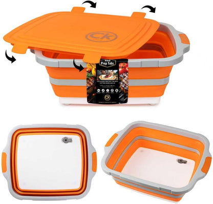New XL Collapsible BBQ Prep Tub with LOCKING Lid, Cutting Board & Drain Hole | BPA-Free, Food-Grade, Space-Saving Prep Tubs for Marinating, Grilling, Camping & Outdoor Cooking (Black, 16L)