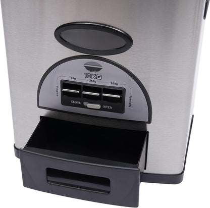 Auto Rice Dispenser Container, Stainless Steel Rice Dispenser, 15kg/33lb Large Capacity Automatic Rice Storage Container Kitchen Rice Dispenser Countertop, Silver
