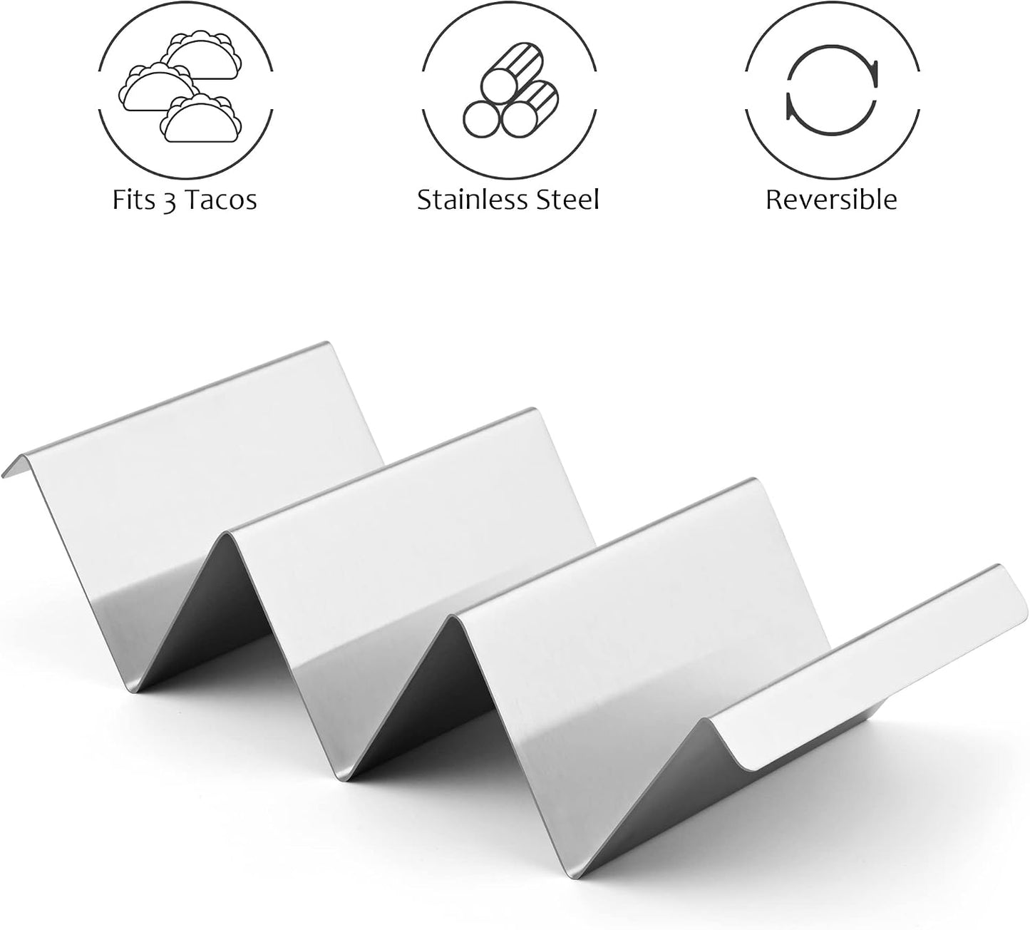 Stainless Steel Taco Holder Set - Stand with Handle, Holds Up to 3 Tacos Each
