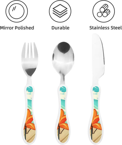 3-Piece Kids Silverware Set With Storage Case, Stainless Steel Reusable Children Safe Knife Spoon Fork Set Sugar Skulls Children Flatware Set For Kids Lunch Box