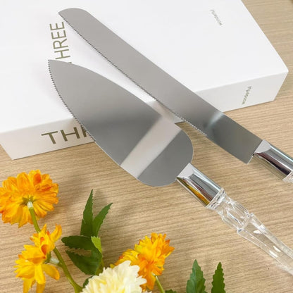 Adorox Elegant Cake Knife and Server Set - Stainless Steel with Crystal Handle - Perfect for Weddings & Anniversaries,and Special Celebrations (Sliver)