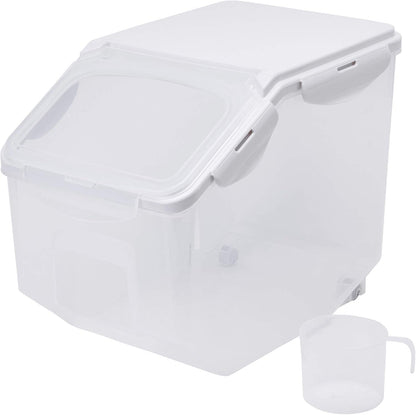HANAMYA Food Storage Container with Measuring Cup, BPA free, 50-Cup, For Rice | Grain | Pet Food | Flour, Clear & Off White