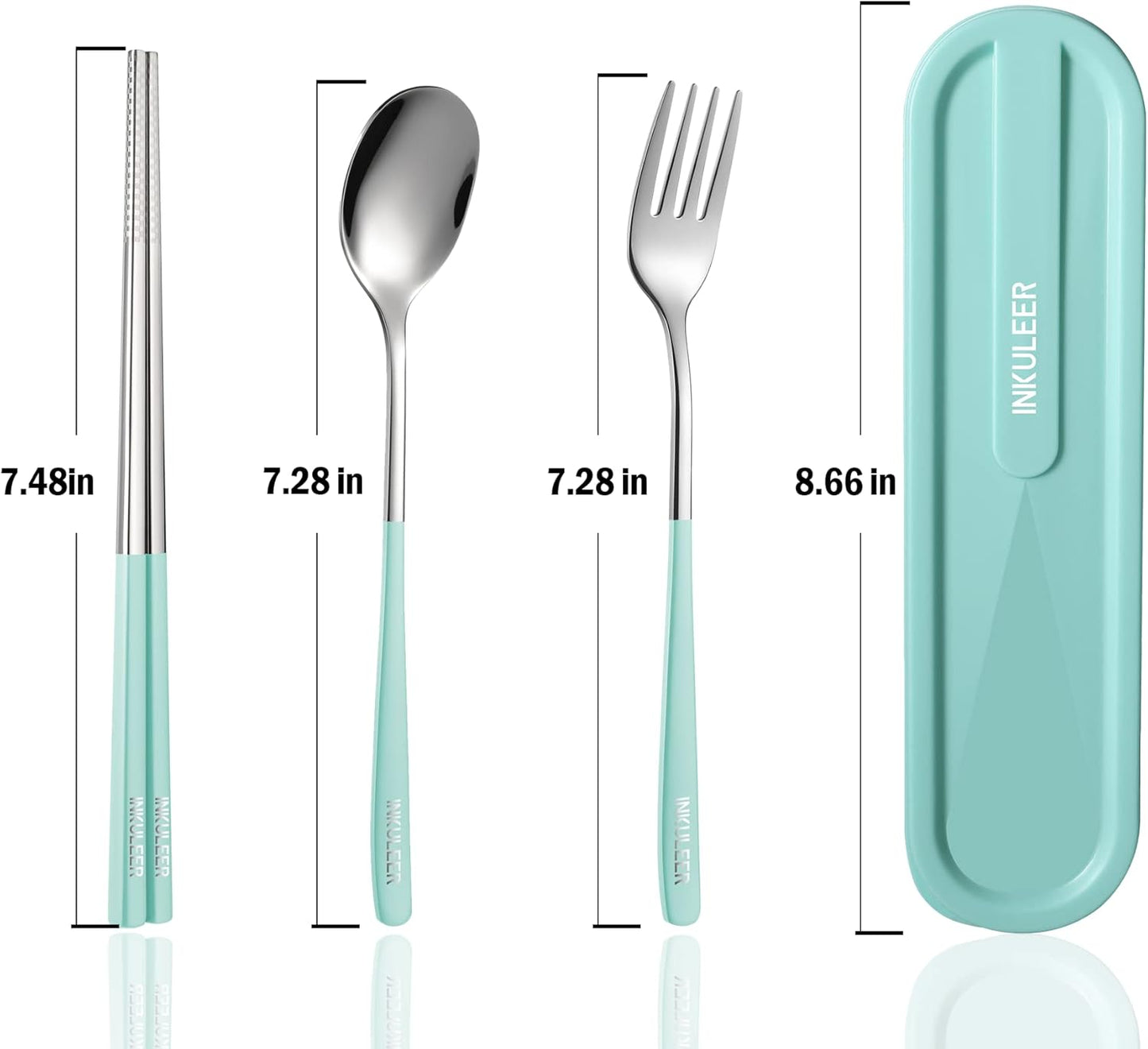 iNKULEER Travel cutlery set, 18/8 stainless steel cutlery, Reusable utensils set with case, Portable Silverware Lunch Box for Camping and Office (Pink)