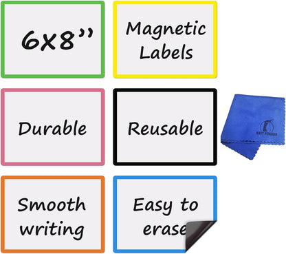 Write On Magnets Dry Erase for Fridge - 6 Pack - 8x6 in Whiteboard Magnetic Labels Writable Magnet Sheets Pads - White Board Magnet Strips for Home and Office